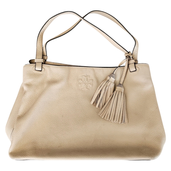 TORY BURCH Thea Center Zip Leather Tote Bag In Sweet Melon Beige - Picture 1 of 8